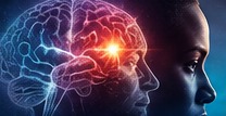 Conceptual artwork of a profile and illuminated brain connections.