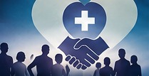 A heart, helping hands, and people representing mental health support.